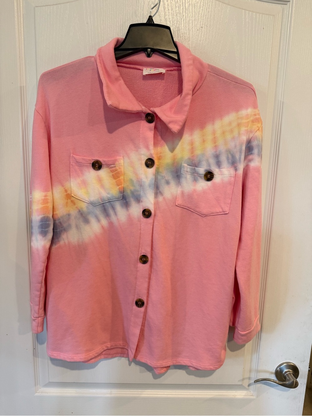Fantastic Fawn pink tie-dye button up cardigan shacket jacket oversized small